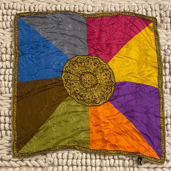 Vintage Silk Mandala Colorblock Scarf | Multicolor | 17 x 17 - Picture 2 of 7
